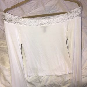 White Long Sleeve Off Shoulder Top